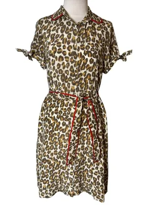 Rungolee leopard print shirt dress tie waist‎ sleeve sz XS thumbnail 1