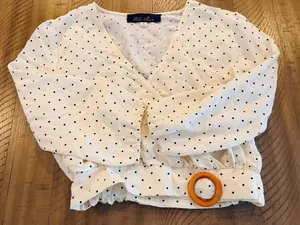Blue Rain Women's Long Sleeve Black & Ivory V-Neck Front Shirt Polka Dot Size M thumbnail 1