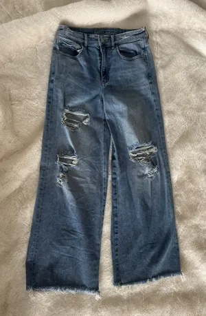 American Eagle Stretch Ripped Wide Leg Jeans thumbnail 1