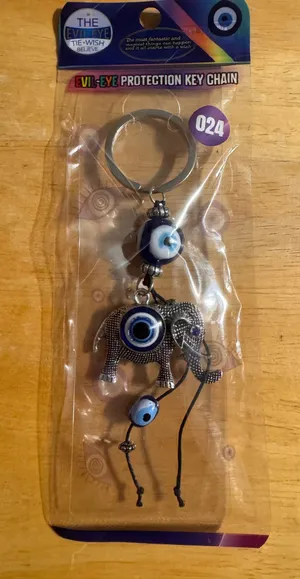 Evil Eye Elephant Silver Tone Keychain thumbnail 1