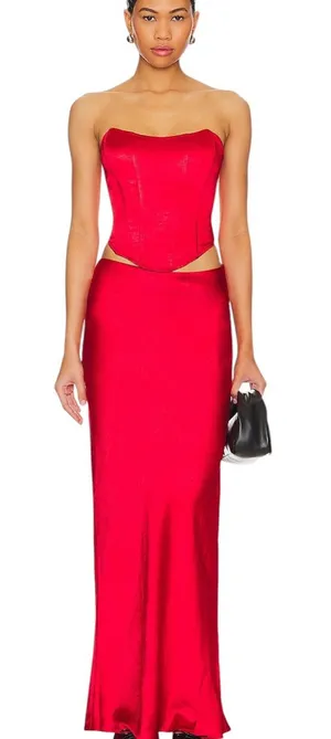 Superdown- Calla Red Satin Maxi Skirt thumbnail 1
