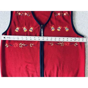 Vintage Erika Sport Womens Fleece Vest Red Embroidered Bells Holiday Christmas M thumbnail 12