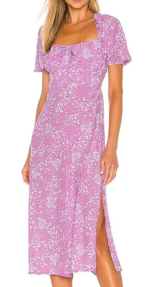 Faithfull the Brand Women's Purple Midi Dress Sz 4 Cottagecore Glam Dainty thumbnail 1
