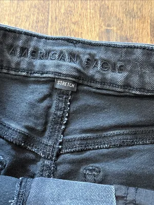 AMERICAN EAGLE Black Cross-Over Denim Shorts Size 6 Festival Boho Whimsigoth 6 thumbnail 5
