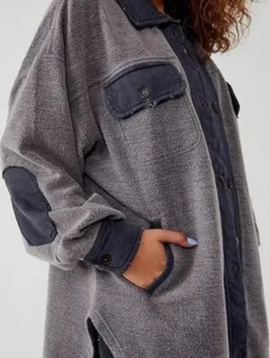 Free People We the Free Ruby Fleece Shirt Jacket Oversized Blue S thumbnail 2