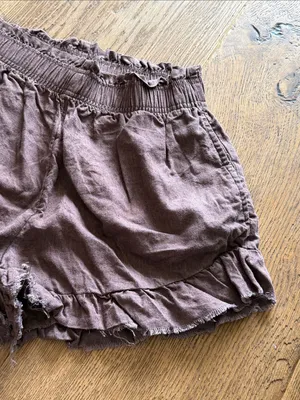 aerie brown Ruffle-Hem‎ High-Waist Shorts linen blend small thumbnail 2