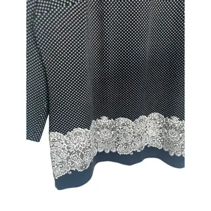 Talbots Womens Polka Dot‎ Lace Printed Knit Blouse Top Black White Size Large thumbnail 2