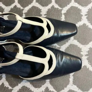 AEROSOLES Navy/Black and Cream Mary Jane Heels with Tapered Heel thumbnail 4