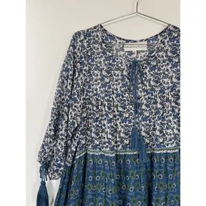 Daughters of India Maxi Dress Blue Floral Ditsy Tiered A Line Flowy Boho Medium thumbnail 8
