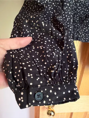 A New Day Black Polka Dot Ruched Balloon Sleeve Crop Blouse Women’s Size XL thumbnail 4