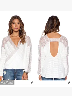 Free People Valley City Ivory Mesh Burnout Surplice Top thumbnail 2