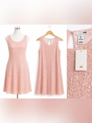 NWT H&M Blush Pink Sequin A-Line Dress | Sleeveless Party Dress | Size Large thumbnail 3