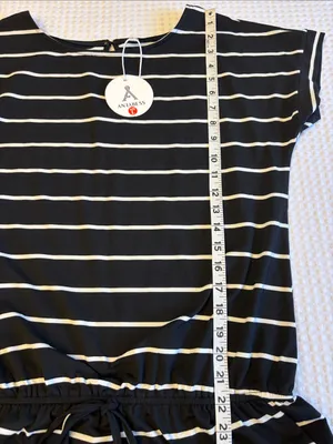 NEW! ANRABESS Size LARGE Black & White Striped Shorts Romper Short Sleeve thumbnail 10