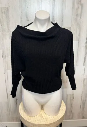 Windsor Black Textured Long Sleeve Top Size M Boat Neck Stretchy thumbnail 1