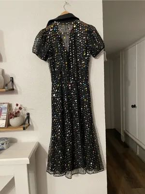 Dress the Population Black Sequin Collared Midi Dress Multicolor Button Down XS thumbnail 2