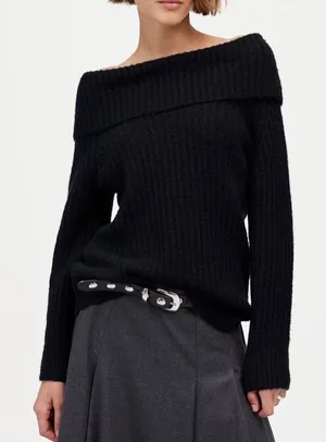 Madewell Cotton-Blend Off-Shoulder Black Wool Cotton Sweater Size‎ XS thumbnail 1