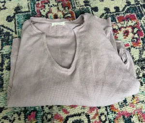 Free People Top Long Sleeve Purple Waffle thumbnail 1