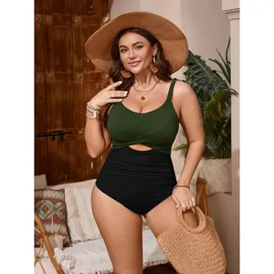 Women's Plus Size One Piece Swimsuit Bathing Suit Tummy Control Cutout Front NEW thumbnail 3