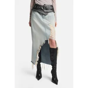 7 For All Mankind‎ Distressed Asymmetrical Denim Maxi Skirt Size 27 thumbnail 8
