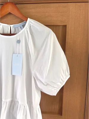 NWT Hill House Home The Francesca Peplum Top in White Cotton Women’s XS thumbnail 4