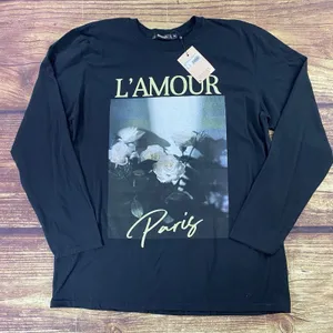 Missguided L’amour Paris Long Sleeve T-Shirt Black Graphic Print Oversized Sz M thumbnail 1