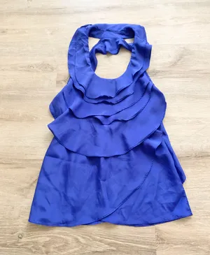 Foreign Exchange Royal Blue Tulip Ruffle Open Back Top S thumbnail 2