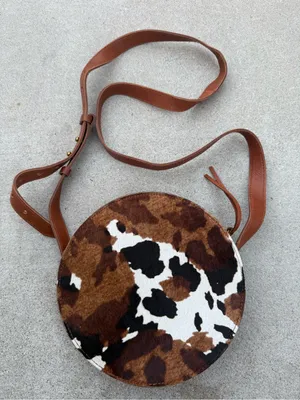 NWT Madewell The Simple Circle Crossbody Bag in Calf Hair Brown Western thumbnail 1
