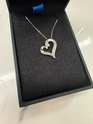 Heart Silver Necklace w/small diamonds thumbnail 2