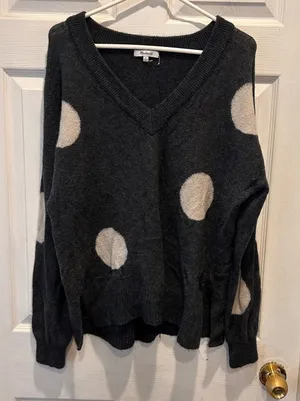 Madewell Womens XL Charcoal Gray Polka Dot Merino Wool Alpaca V-Neck Sweater thumbnail 1