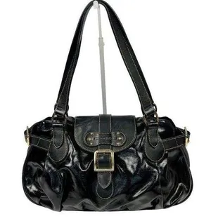 Longchamp Black Patent Leather Dual Handle Satchel Shoulder Bag thumbnail 1