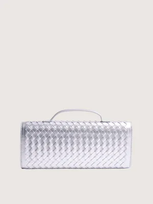 Woven Metallic Silver Shoulder Bag with Top Handle thumbnail 3