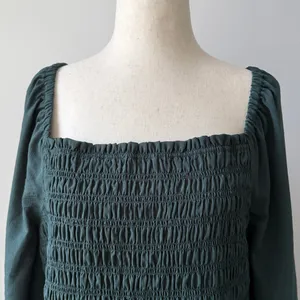 Madewell Dark Green Smocked Blouse Size XL Long Sleeve Casual Top thumbnail 2