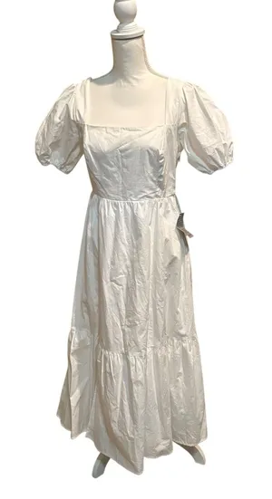 ASTR The Label Women's Poplin Puff Sleeve Tiered‎ White Midi Maxi Dress Med NWT thumbnail 1