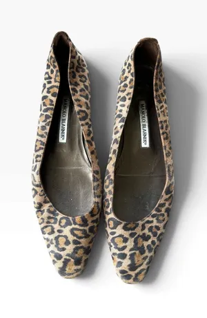 Manolo Blahnik Pointed Toe BB Flats 39.5 Brown Leopard Print Suede Luxury Y2K thumbnail 1