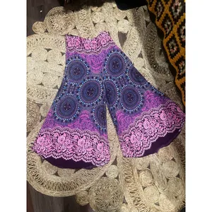 Boutique Bohemian Wide Leg Pants Cropped Purple Floral Medallion Print Elastic Waist L thumbnail 2