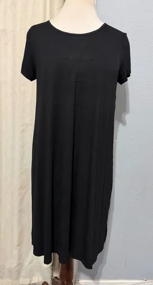 She & Sky Lounge‎ Midi Dress M Black Short Sleeve Scoop Neck A-Line T-Shirt Minimalist thumbnail 1