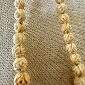 Vintage Hand-Carved Bone Bead Necklace with Floral Detail thumbnail 7