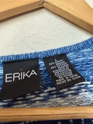 Vintage ERIKA Blue Fair Isle Nordic Zip Cardigan Sweater Ramie Cotton L thumbnail 3