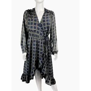 Anthropologie‎ dRA Cicero Wrap Asymmetric Dress Ruffle Plaid Boho Blue - Large thumbnail 5