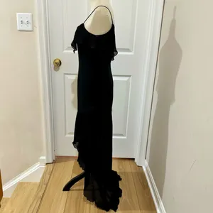 Aidan Mattox Black Sleeveless Crepe Pleated Chiffon Formal High Low Dress Size 2 thumbnail 2