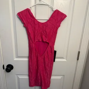 bebe Hot Pink Bodycon Cutout Dress NWT thumbnail 2