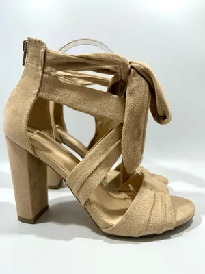 Wild Diva Natural Block Heel Sandals with Ankle Tie 8 Festival Neutral New thumbnail 3