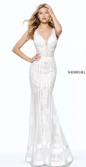 Sherri Hill 50906 White Lace‎ Mermaid Gown Sz 0 NWT $450 thumbnail 1