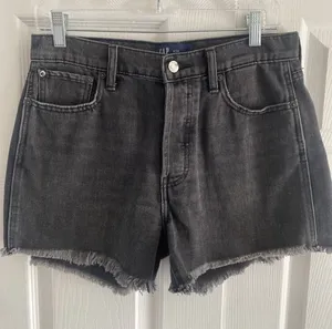 Gap High Rise Denim Shorts Womens Size‎ 6 Black Raw Hem Frayed Faded Cotton thumbnail 1