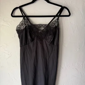 Vintage 70s Small Black Lace Slip Dress‎ Lingerie Nightgown Coquette Romantic thumbnail 2