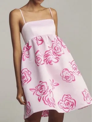 Maeve Anthropologie Baby Doll Pink Satin Floral Dress Spring Summer thumbnail 1