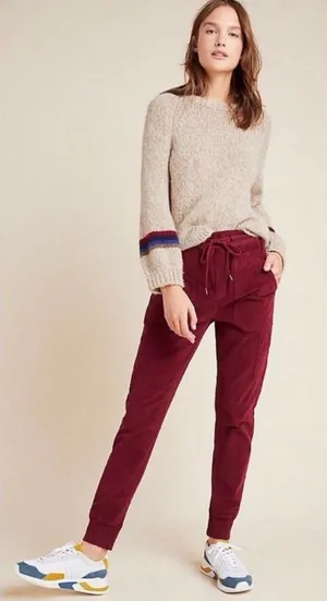 Anthropologie Burgundy Drawstring Jogger Pants thumbnail 1