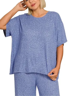 NEW!Plus Size LT Navy Plus soft melange short sleeve tee & long pants set SZ 2X thumbnail 3
