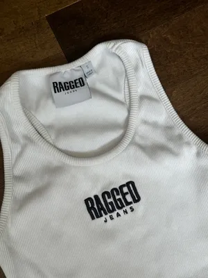 Ragged priest jeans white ribbed tank crop top embroidered logo thumbnail 3