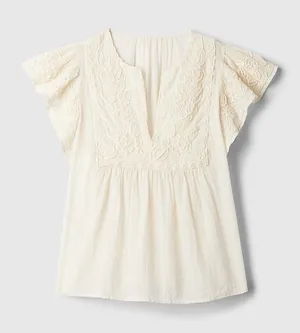 GAP Cream Crinkle Gauze Embroidered Cropped Shirt Medium - C27-180 thumbnail 1